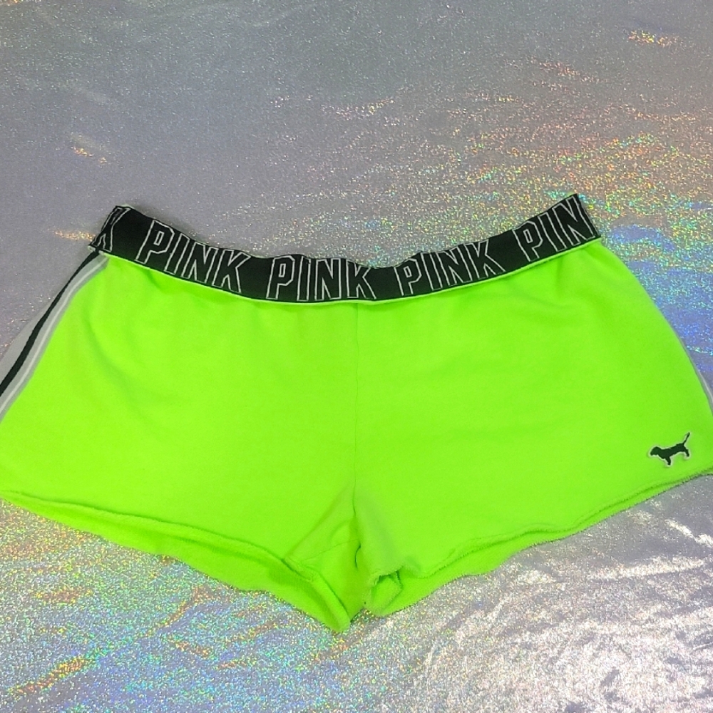 Y2k Vintage Pink VS Neon Green Striped Shorty Shorts SZ:M